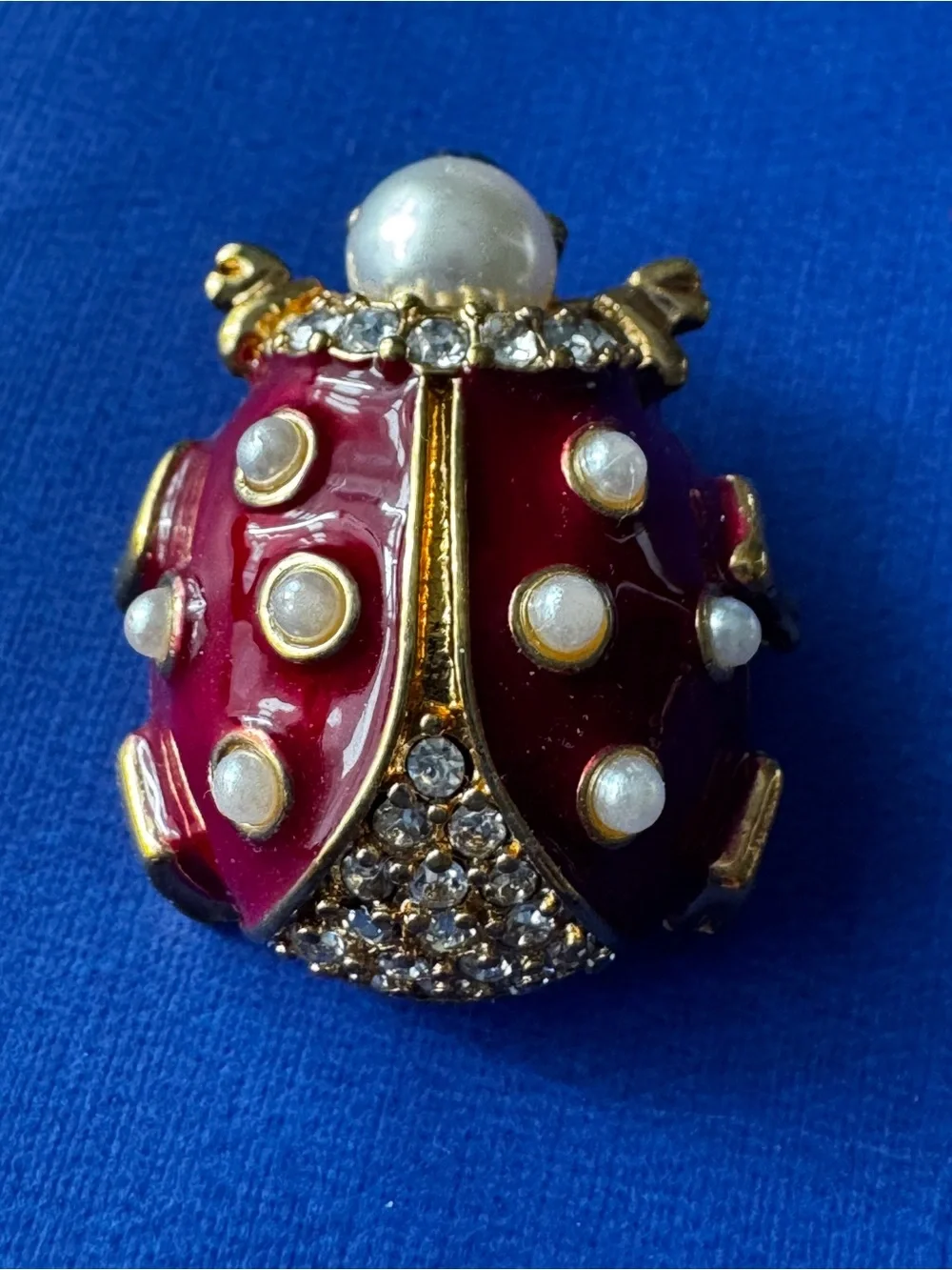 Red Ladybug Pearl Accent Brooch - Women Jewelry